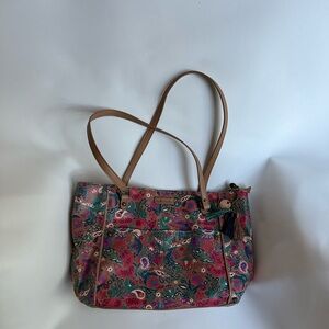 Sakroots Colorful Floral Tote with Tan Handles